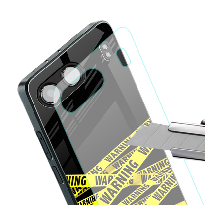 warning tape back phone cover | glass case for oneplus nord 4