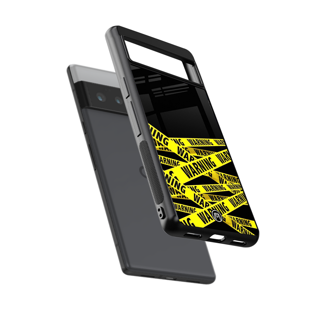 warning tape back phone cover | glass case for google pixel 6 pro