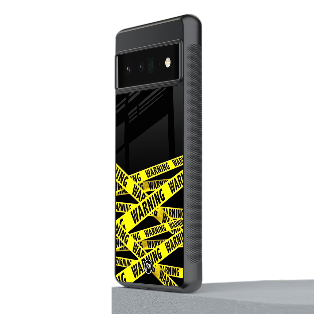warning tape back phone cover | glass case for google pixel 6 pro