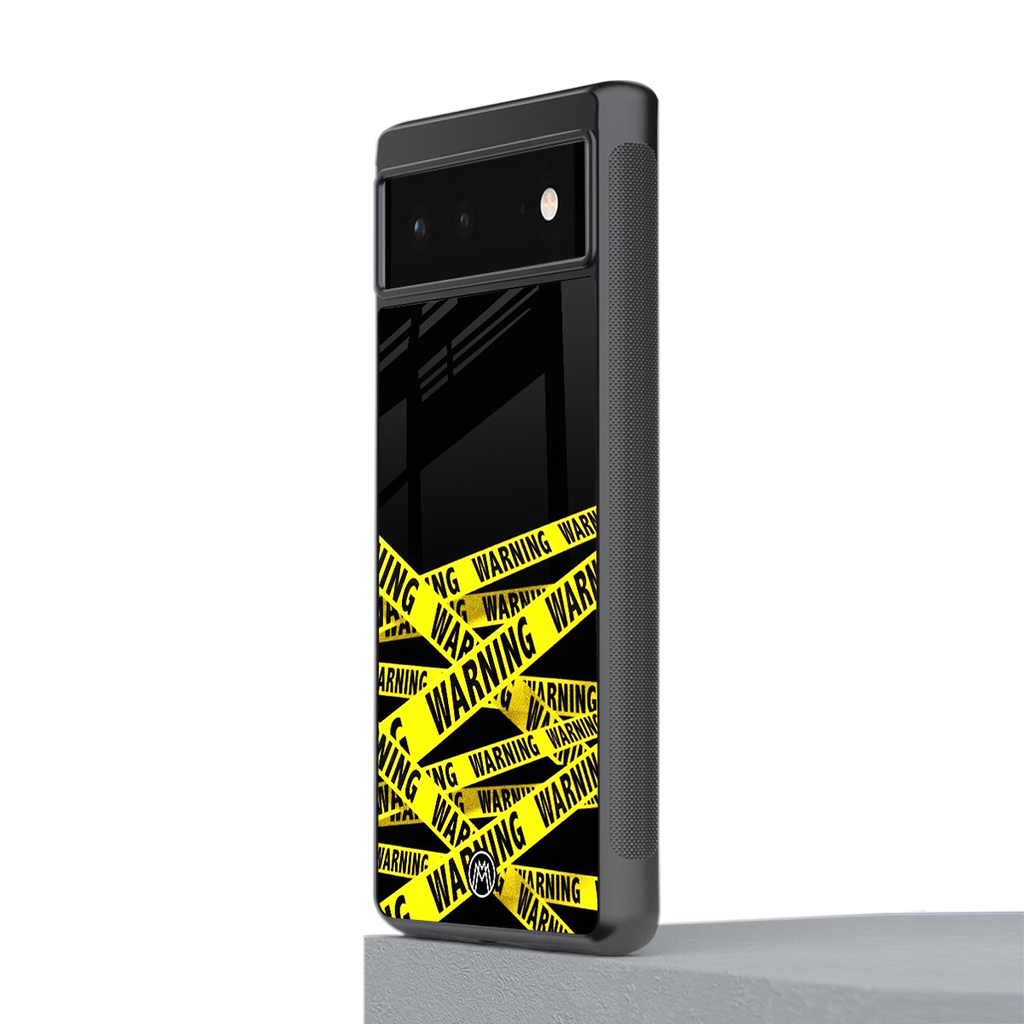 warning tape back phone cover | glass case for google pixel 6