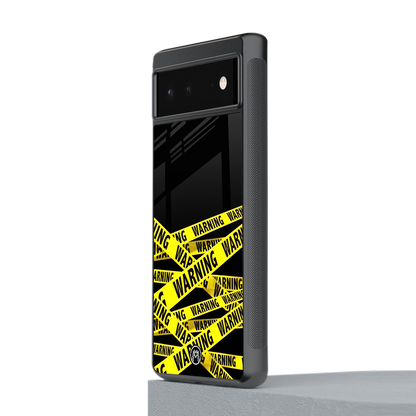 warning tape back phone cover | glass case for google pixel 6