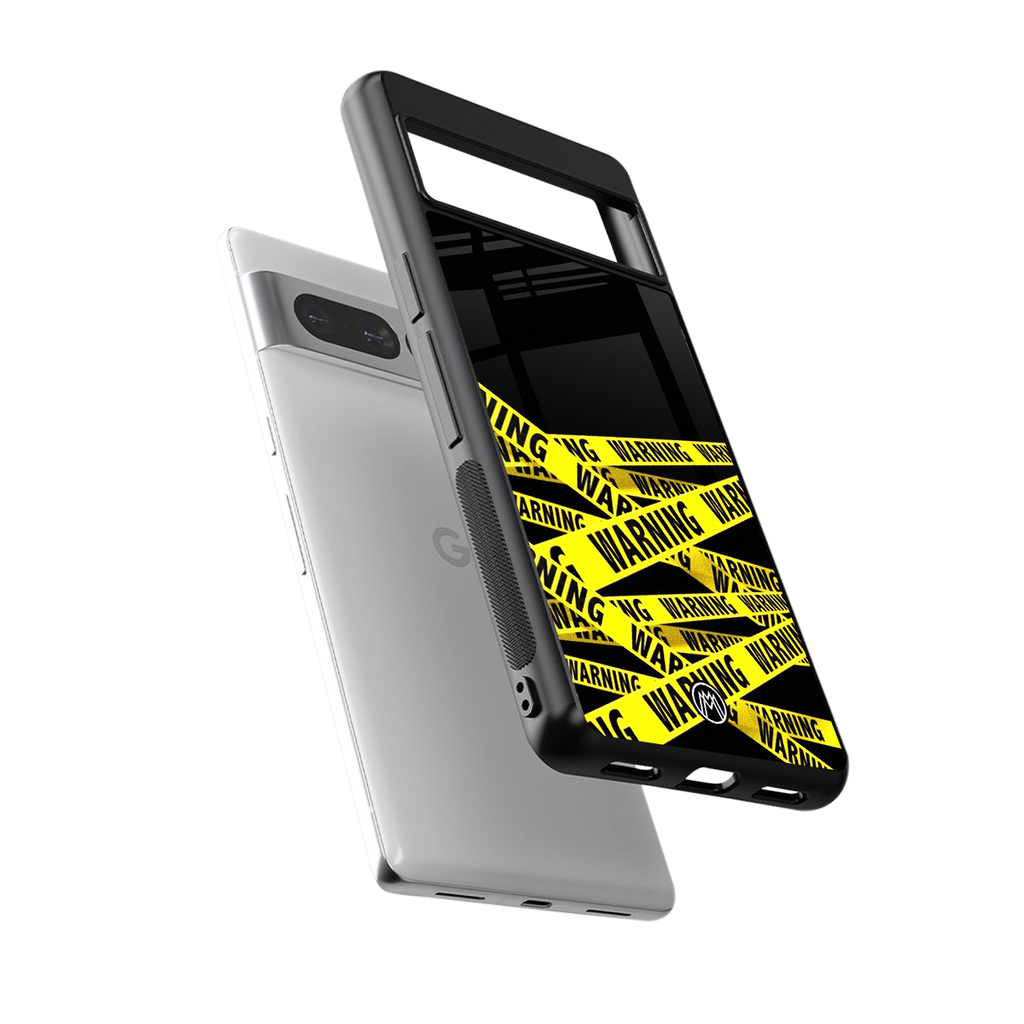 warning tape back phone cover | glass case for google pixel 7 pro