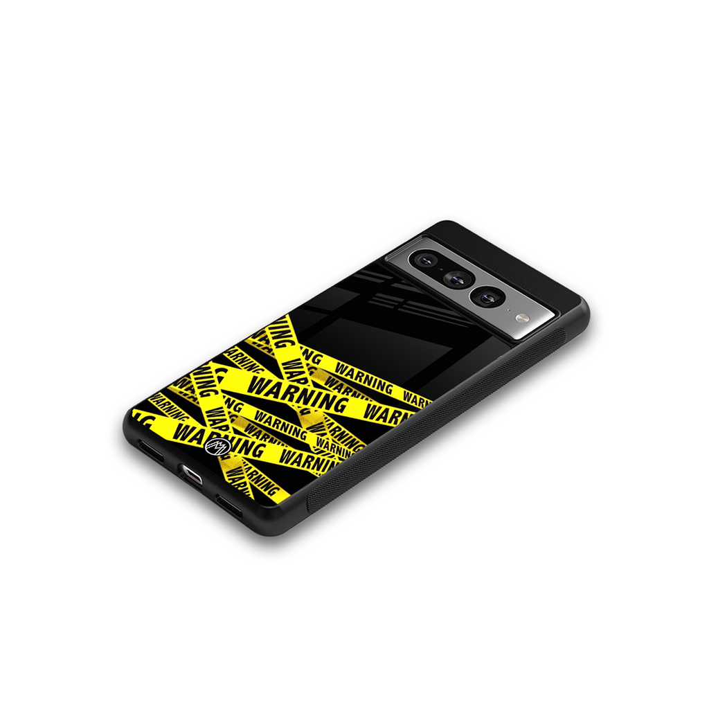 warning tape back phone cover | glass case for google pixel 7 pro