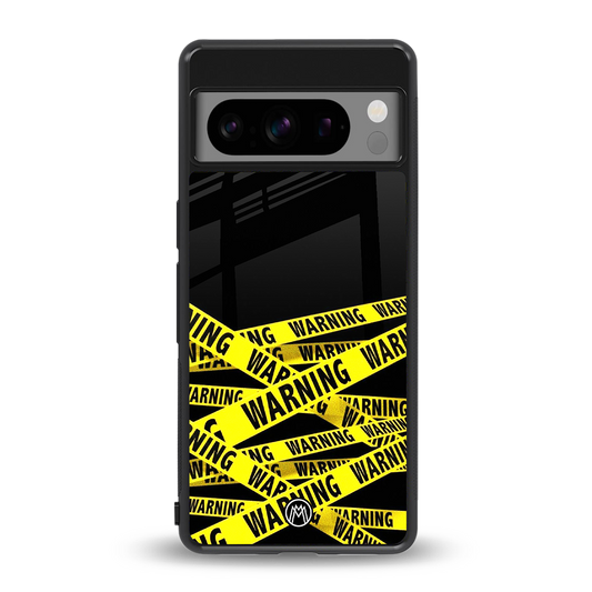 warning tape back phone cover | glass case for google pixel 8 pro