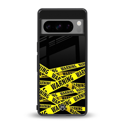 warning tape back phone cover | glass case for google pixel 8 pro