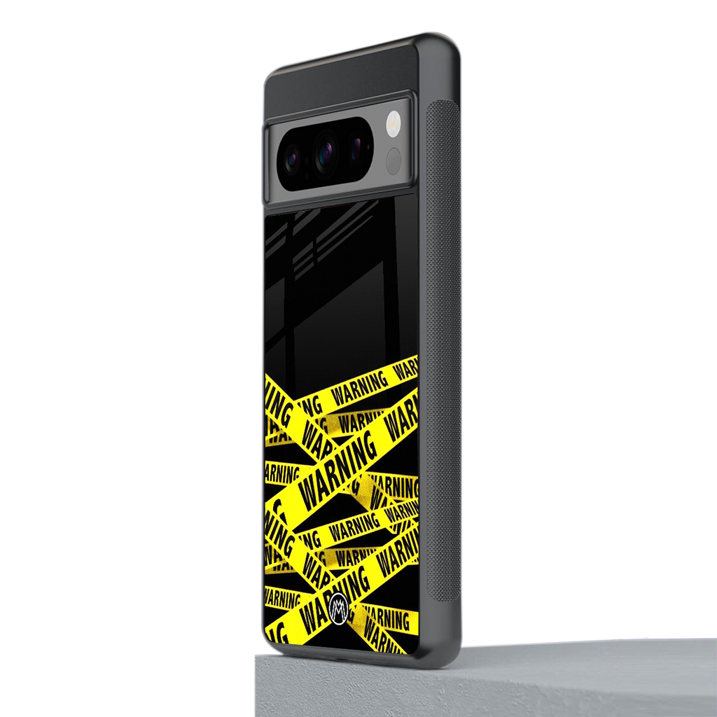 warning tape back phone cover | glass case for google pixel 8 pro