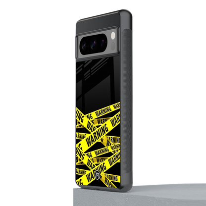 warning tape back phone cover | glass case for google pixel 8 pro