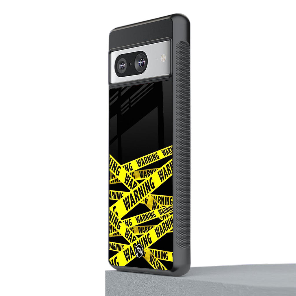 warning tape back phone cover | glass case for Google Pixel 8
