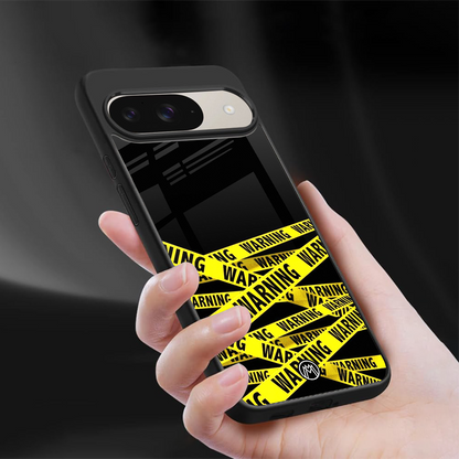 warning tape back phone cover | glass case for google pixel 9