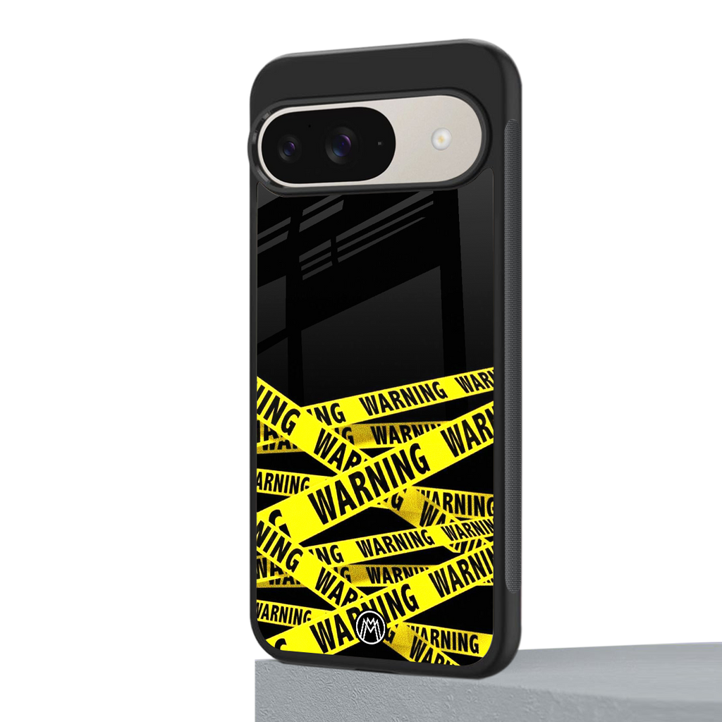 warning tape back phone cover | glass case for google pixel 9