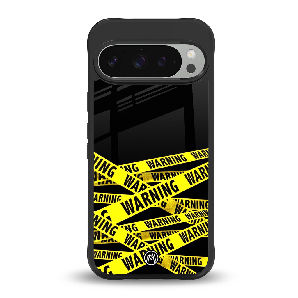 warning tape back phone cover | glass case for google pixel 9 pro