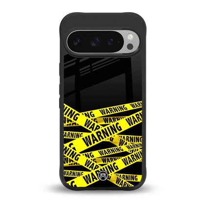 warning tape back phone cover | glass case for google pixel 9 pro xl