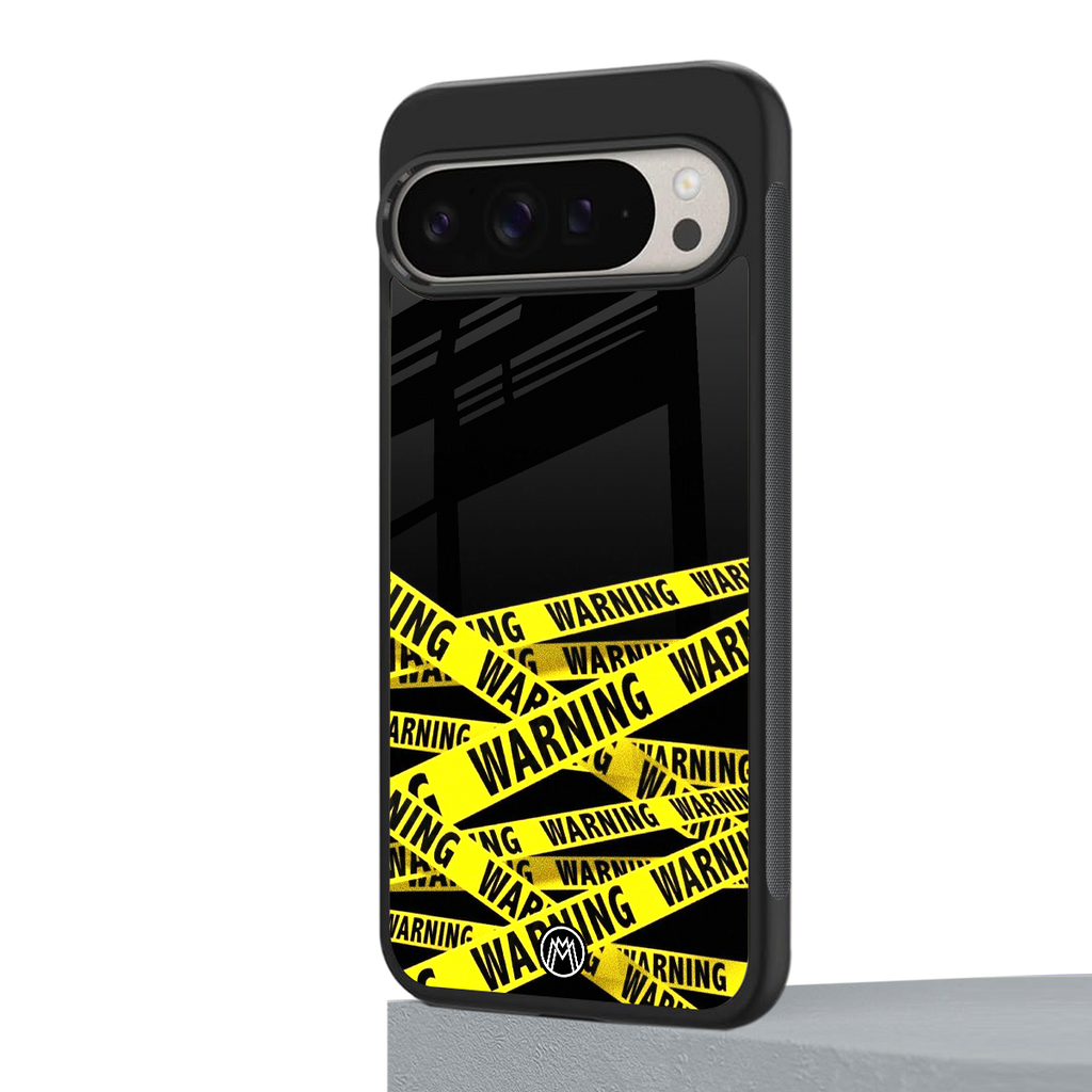warning tape back phone cover | glass case for google pixel 9 pro