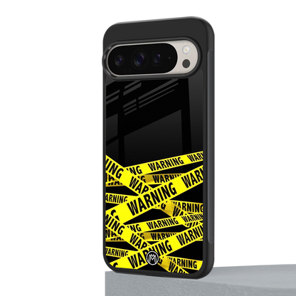 warning tape back phone cover | glass case for google pixel 9 pro xl