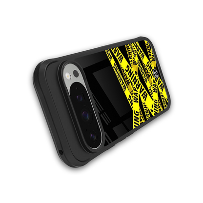 warning tape back phone cover | glass case for google pixel 9 pro xl