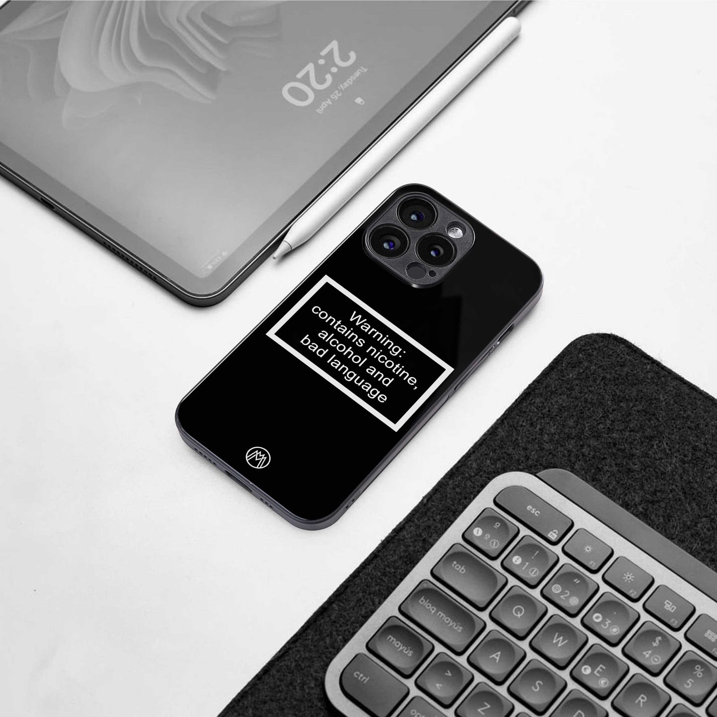 warning sign black edition back phone cover | glass case for iphone 16e