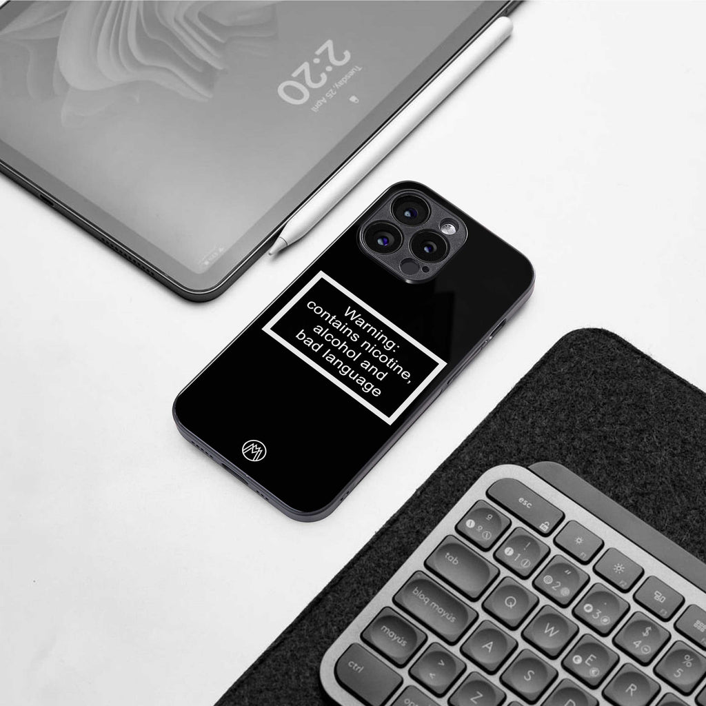 warning sign black edition back phone cover | glass case for iphone 14 pro max