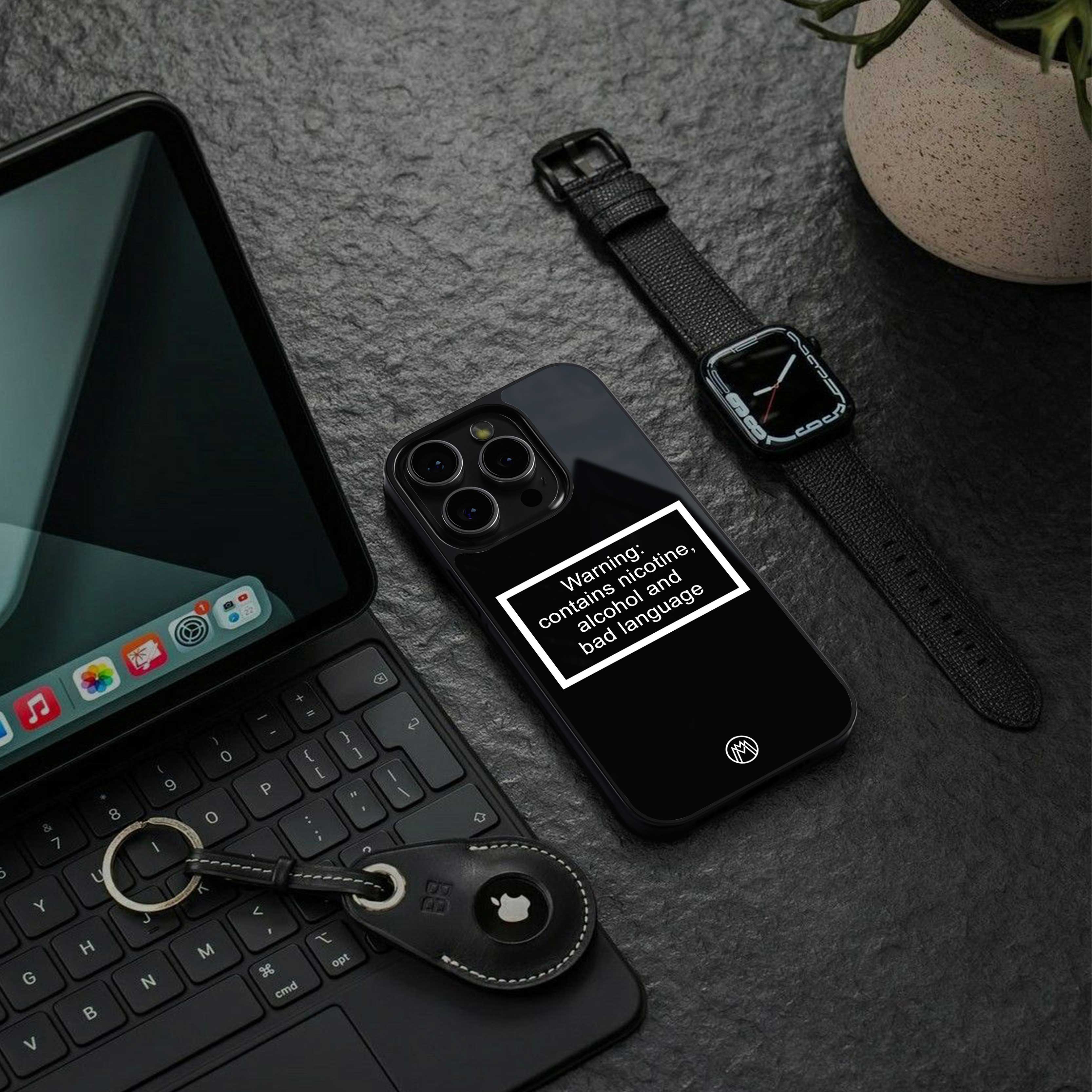 warning sign black edition back phone cover | glass case for iphone 14 pro max
