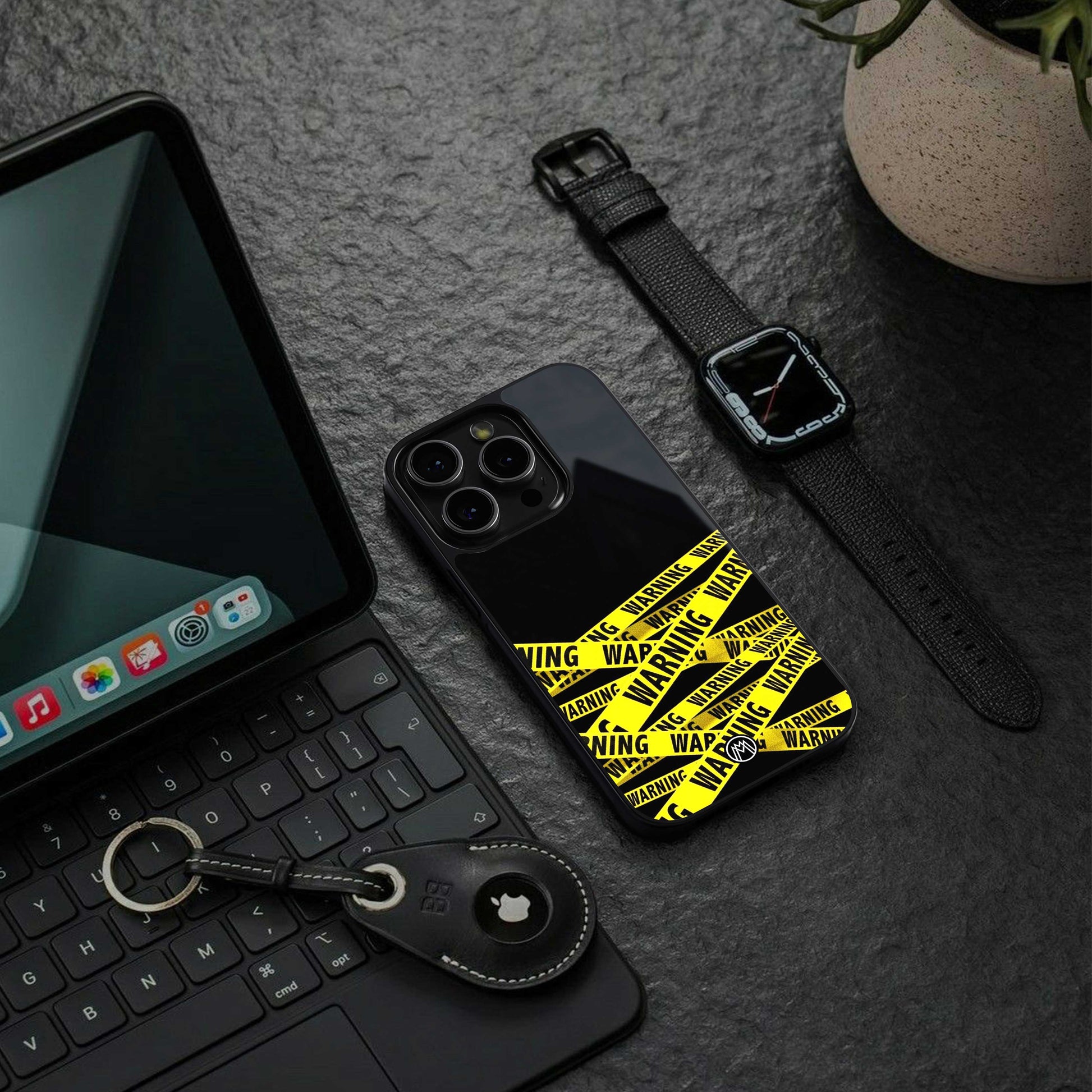 warning tape back phone cover | glass case for iphone 14