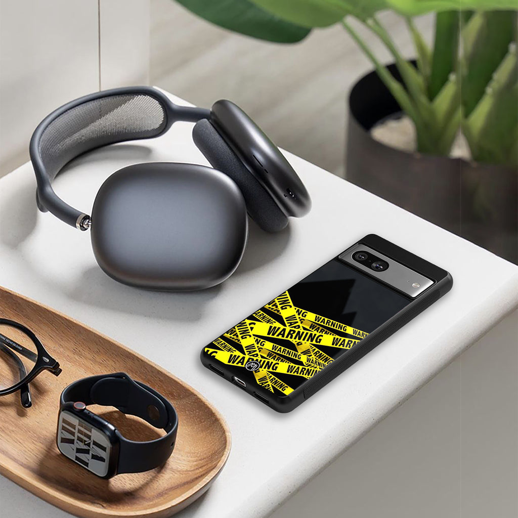 warning tape back phone cover | glass case for iphone 16 pro