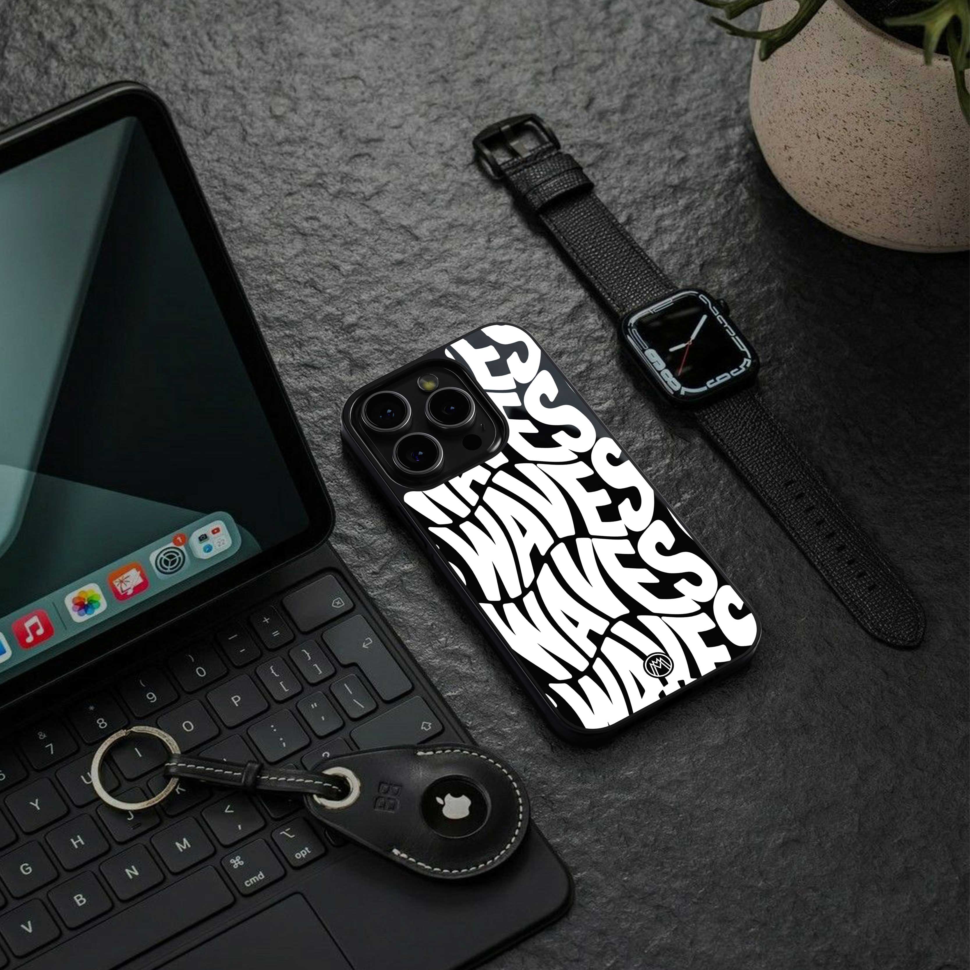 waves back phone cover | glass case for iphone 14 pro max