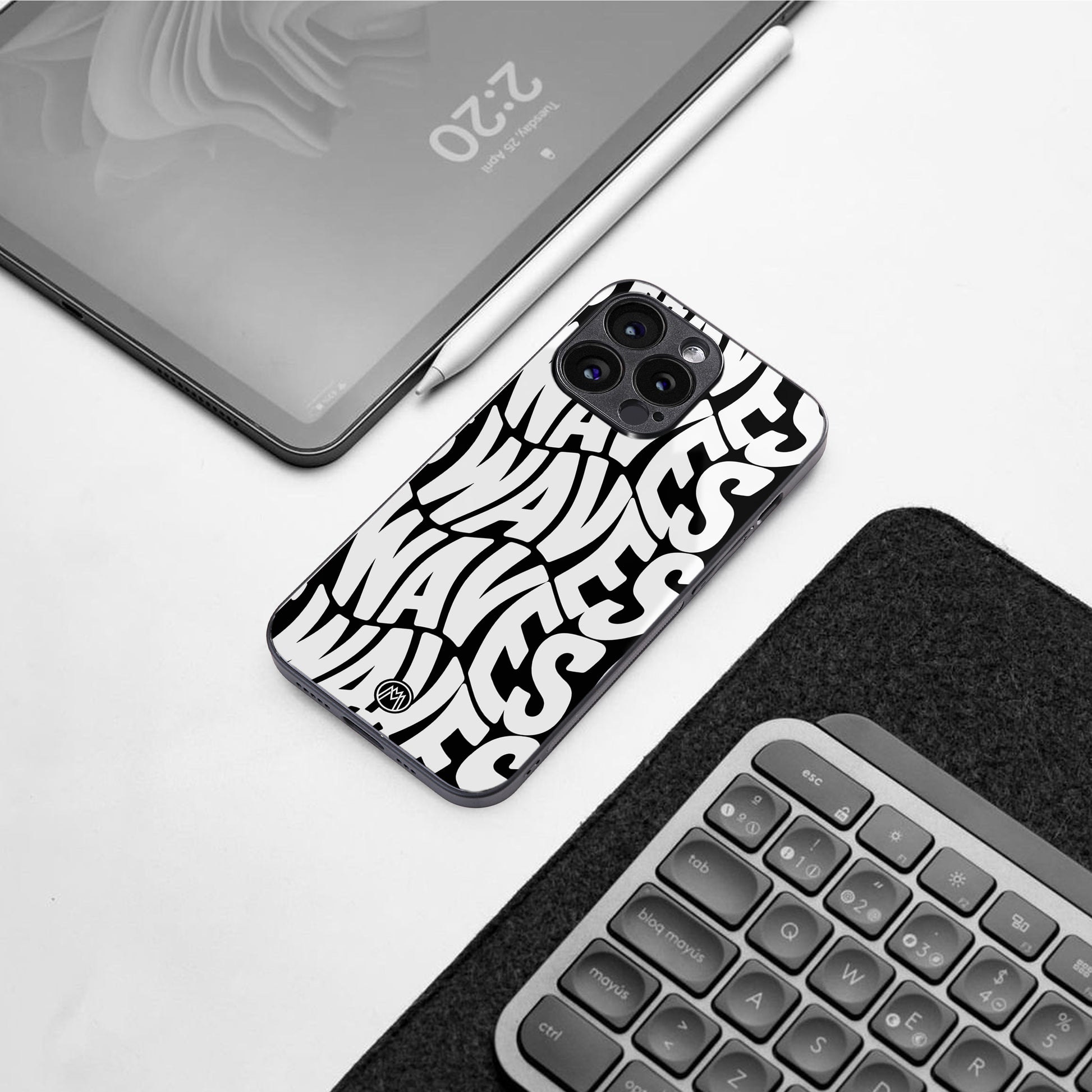 waves back phone cover | glass case for iphone 16 pro max