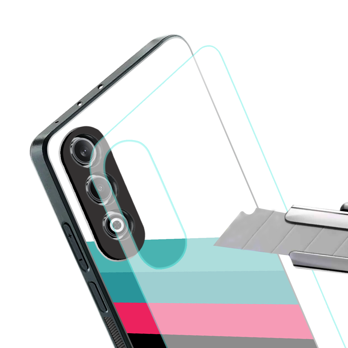 white green red pattern stripes back phone cover | glass case for oneplus nord ce 4