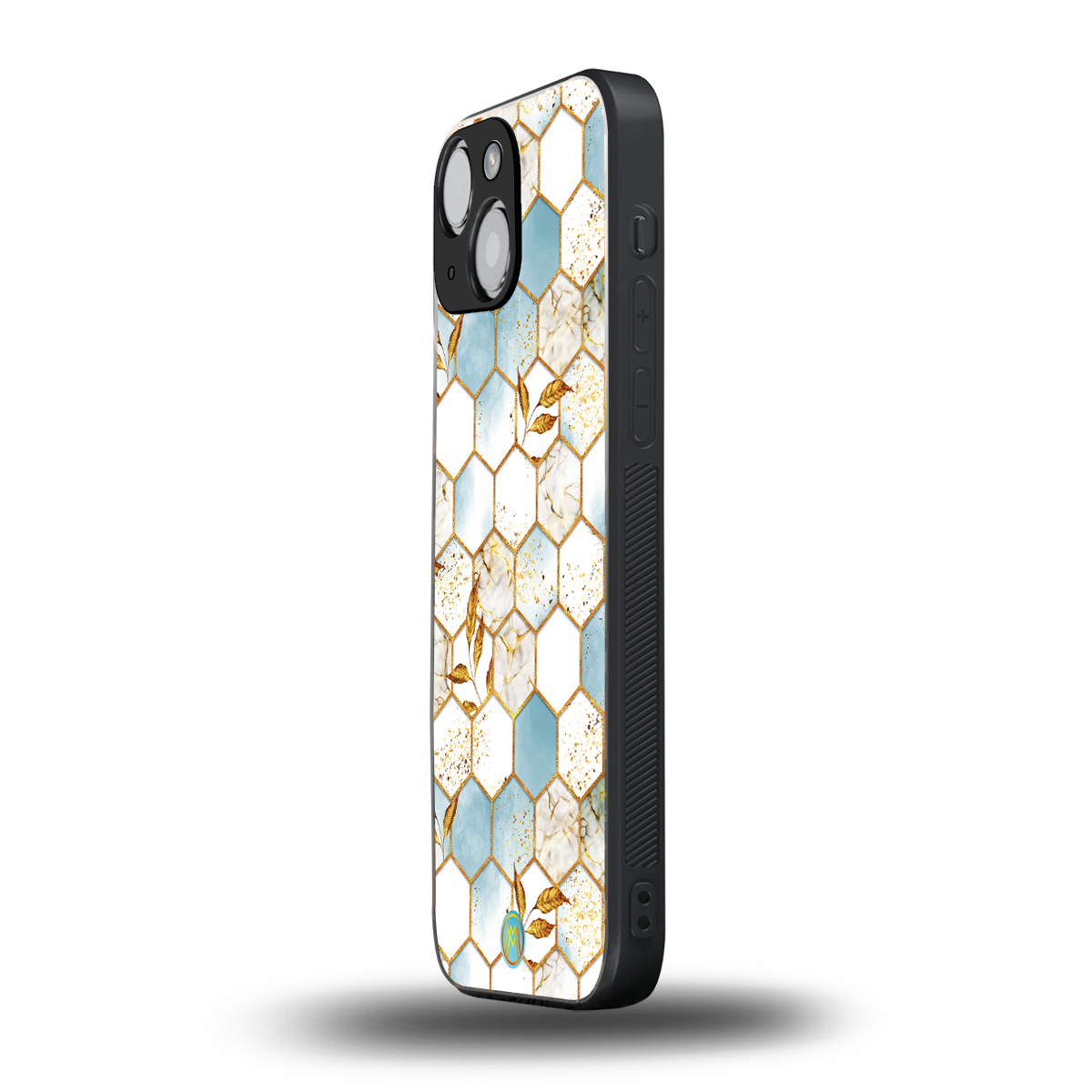 white marble tiles back phone cover | glass case for iphone 13 mini