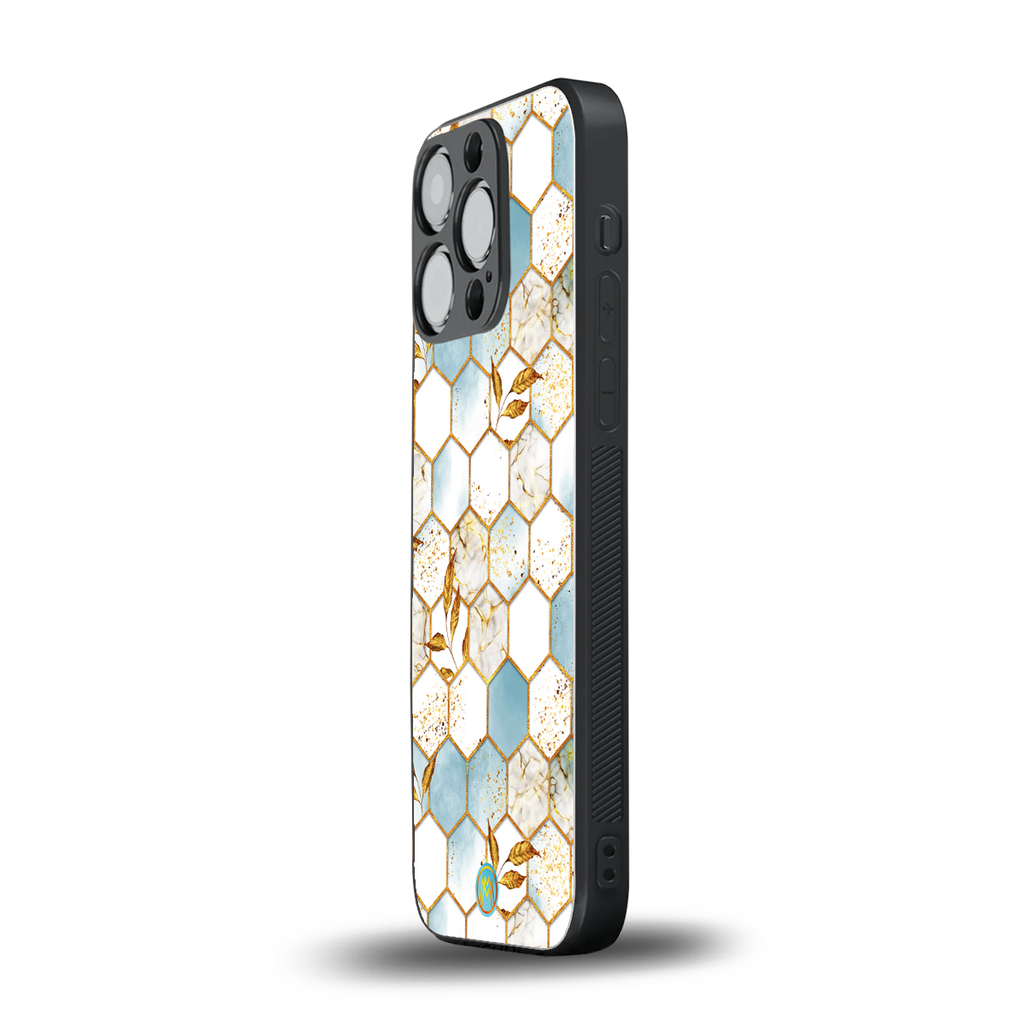 white marble tiles back phone cover | glass case for iphone 13 pro