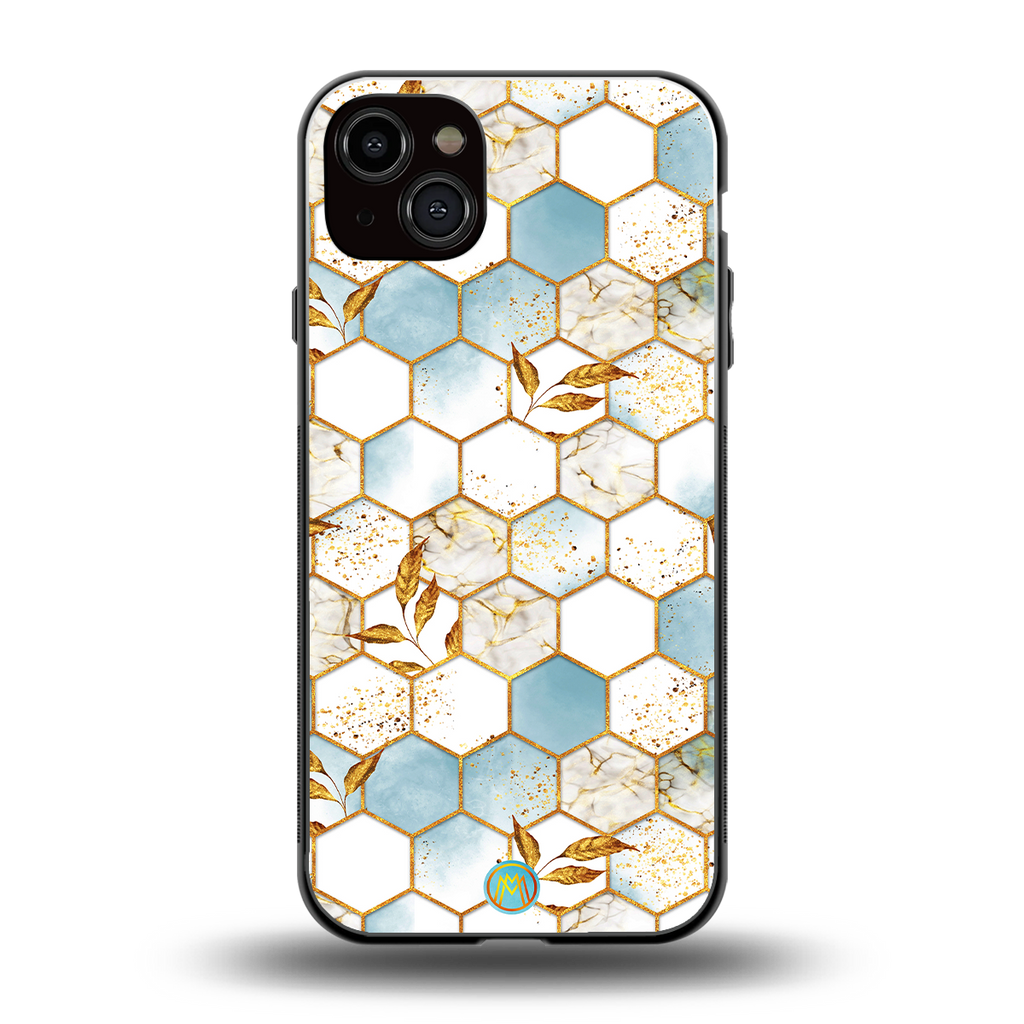 white marble tiles back phone cover | glass case for iphone 15 plus