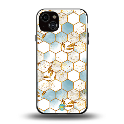 white marble tiles back phone cover | glass case for iphone 14 plus