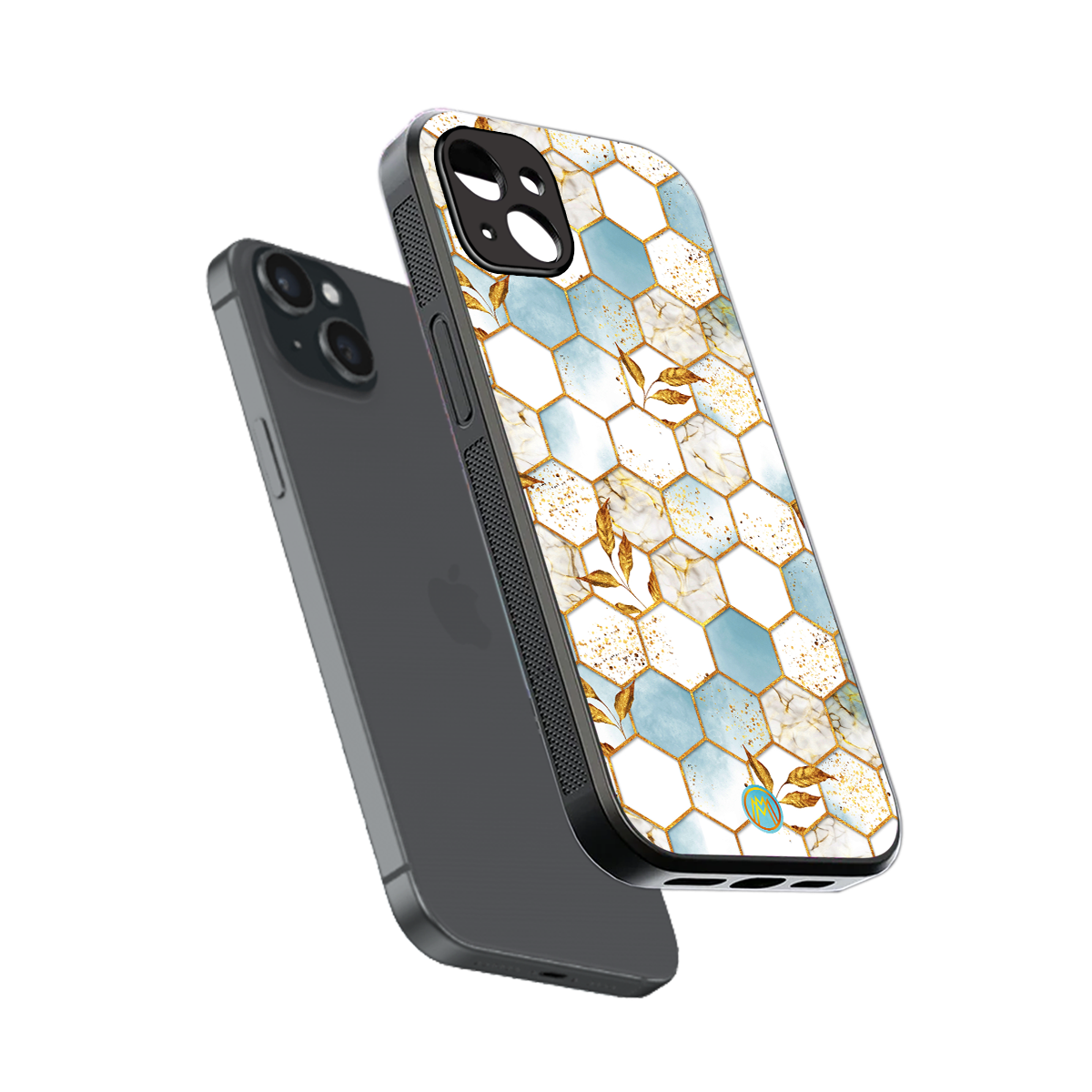 white marble tiles back phone cover | glass case for iphone 15 plus