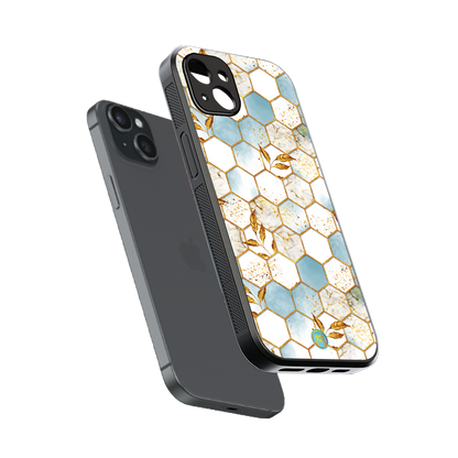 white marble tiles back phone cover | glass case for iphone 14 plus