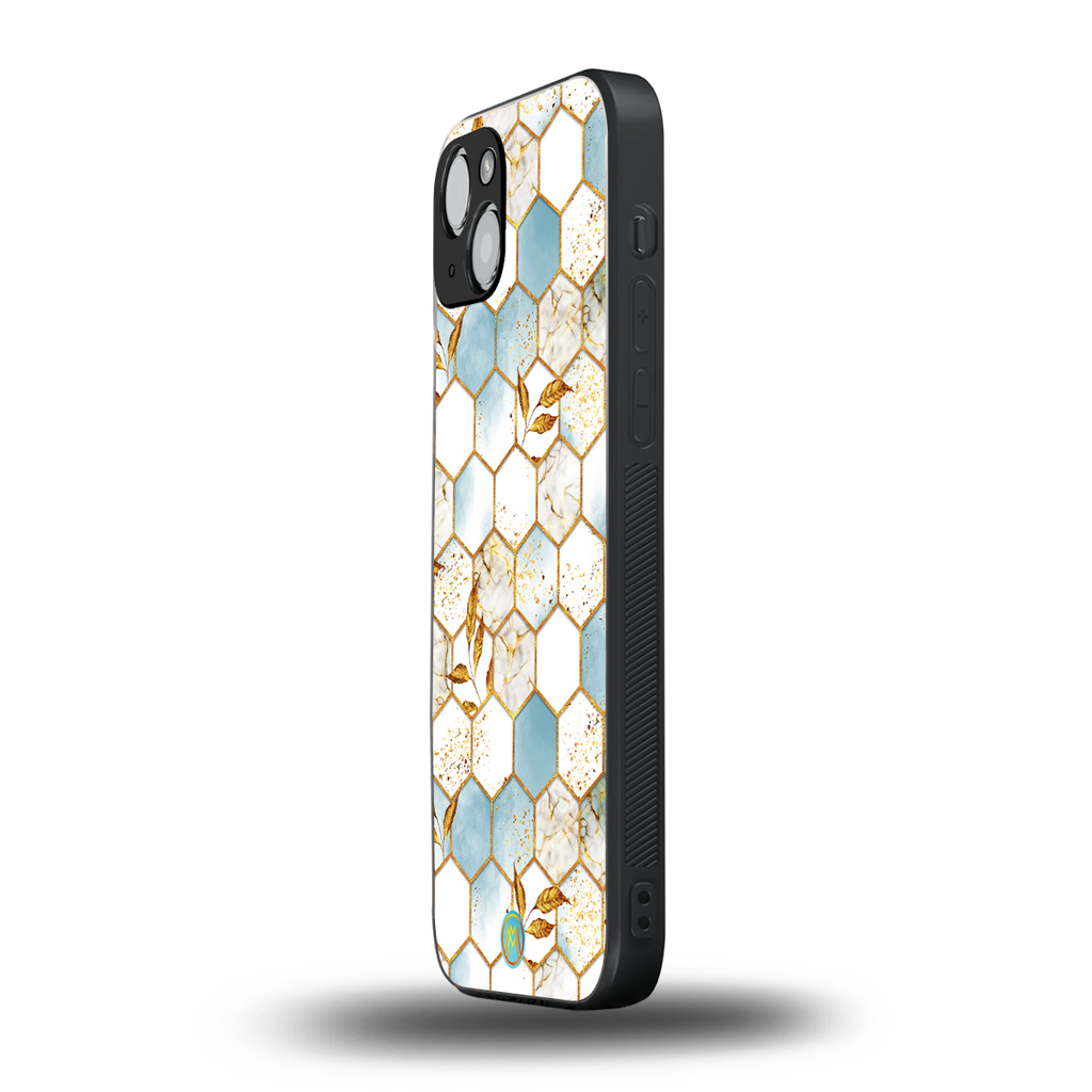 white marble tiles back phone cover | glass case for iphone 15 plus