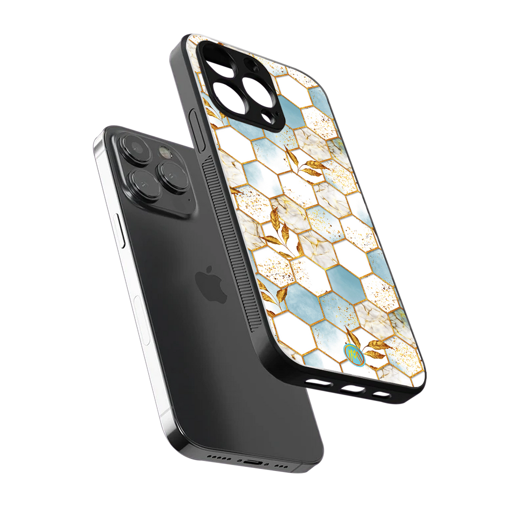 white marble tiles back phone cover | glass case for iphone 14 pro max