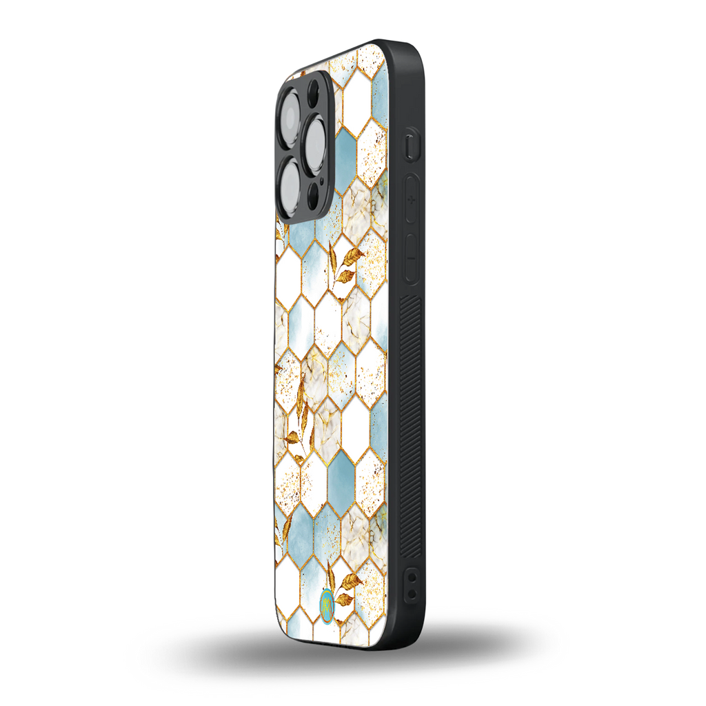 white marble tiles back phone cover | glass case for iphone 14 pro max