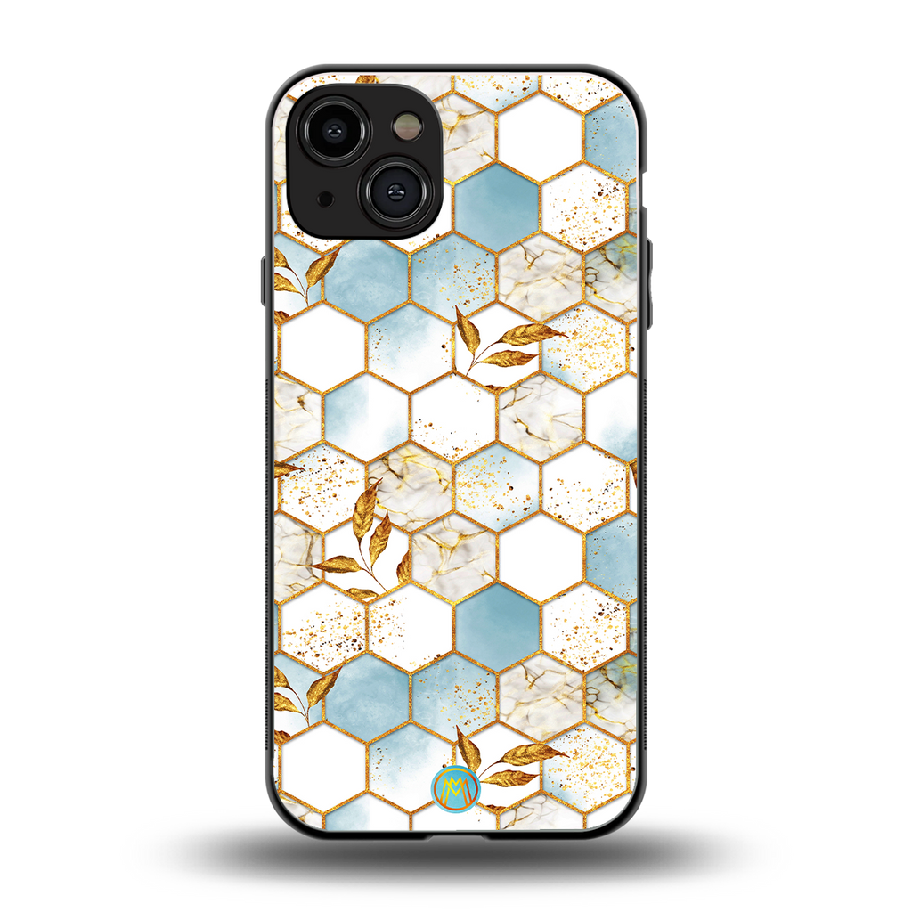 white marble tiles back phone cover | glass case for iphone 15