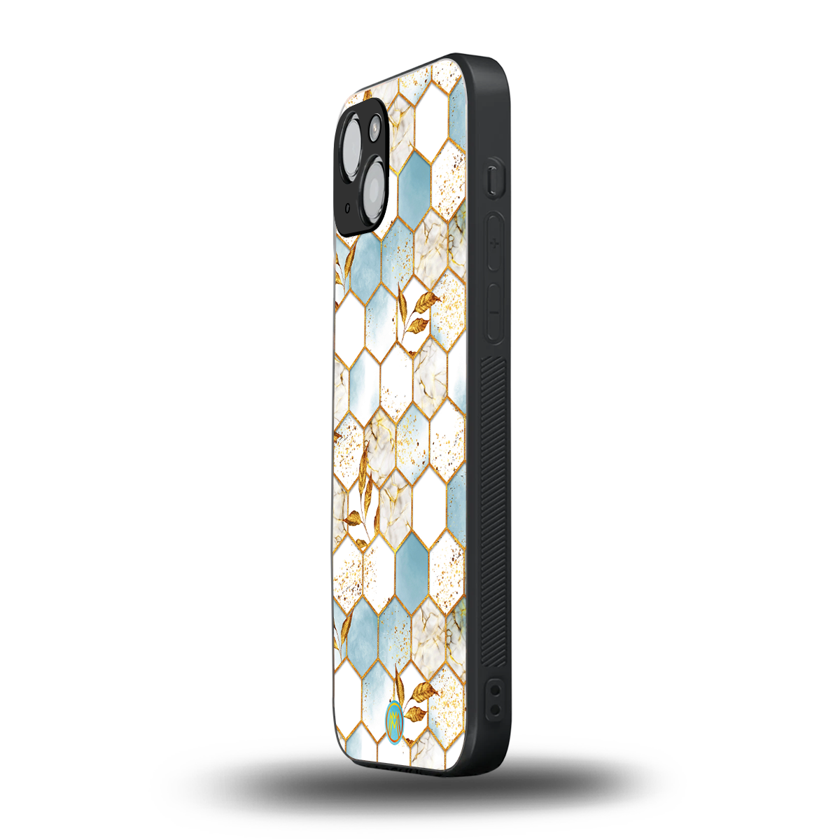 white marble tiles back phone cover | glass case for iphone 15