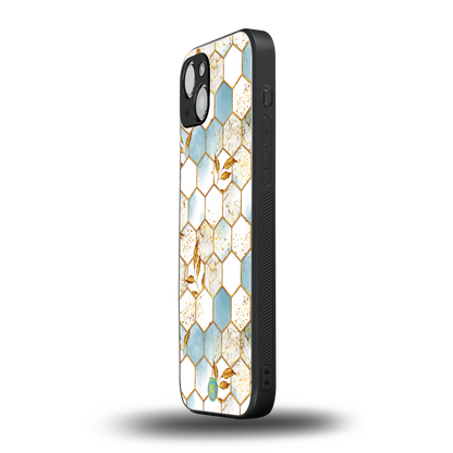 white marble tiles back phone cover | glass case for iphone 15