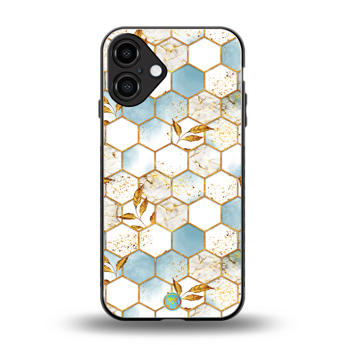 white marble tiles back phone cover | glass case for iphone 16 plus