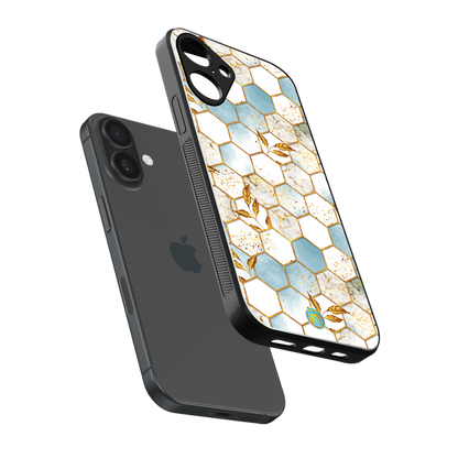 white marble tiles back phone cover | glass case for iphone 16 plus