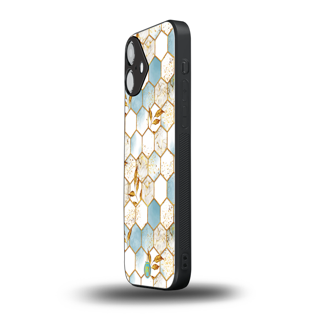 white marble tiles back phone cover | glass case for iphone 16 plus