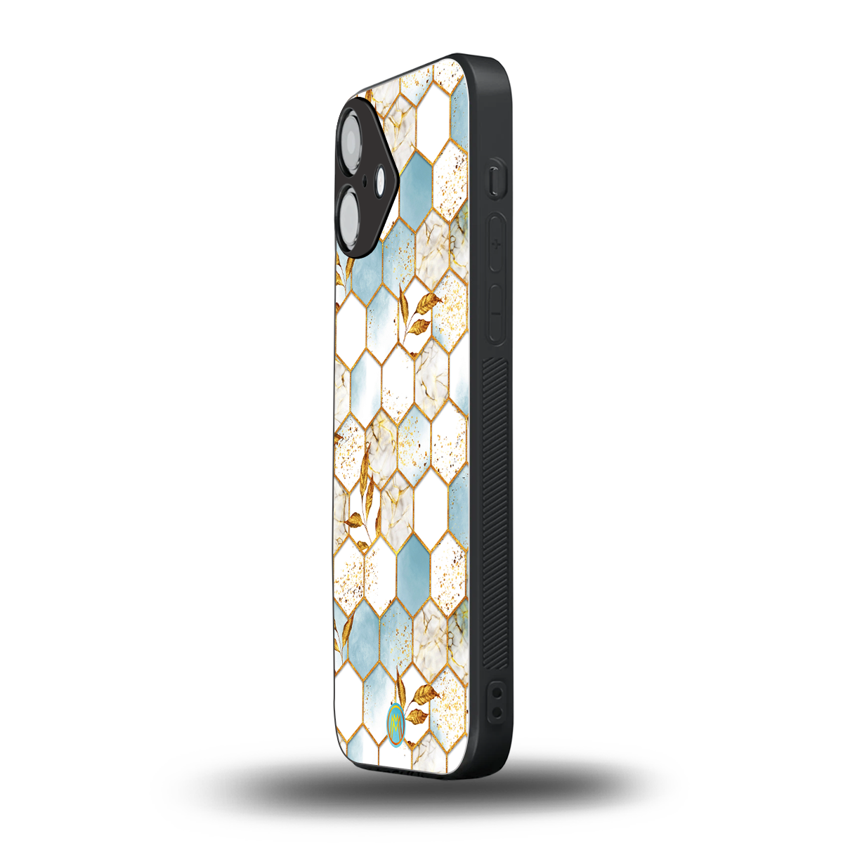 white marble tiles back phone cover | glass case for iphone 16 plus