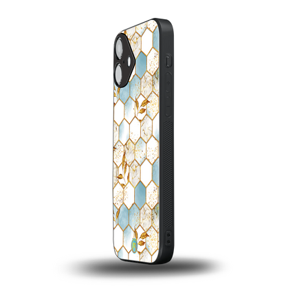 white marble tiles back phone cover | glass case for iphone 16 plus