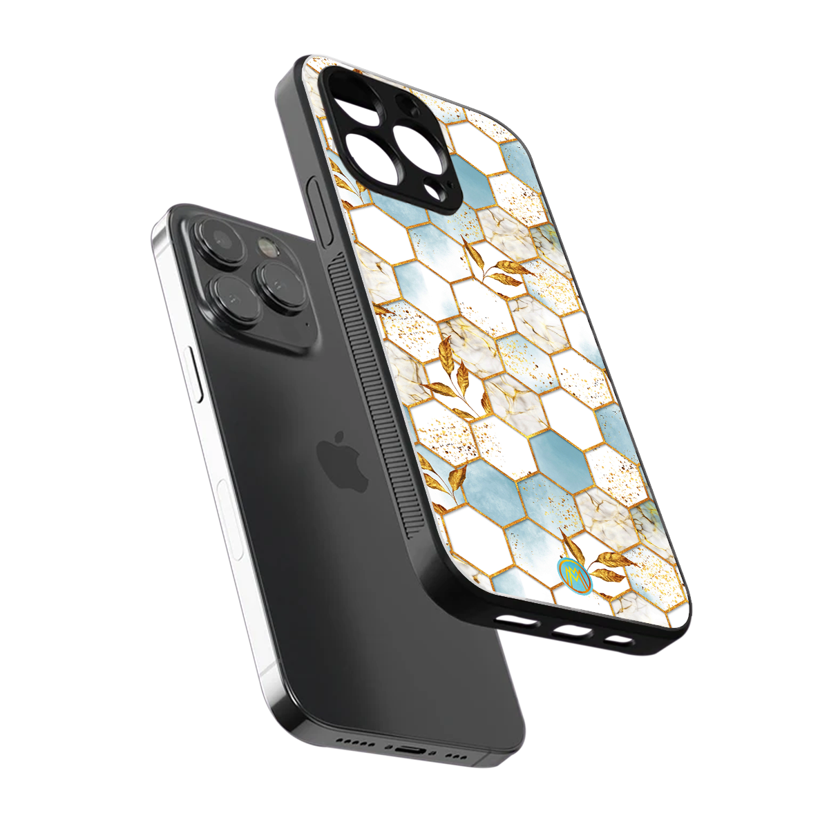 white marble tiles back phone cover | glass case for iphone 16 pro max