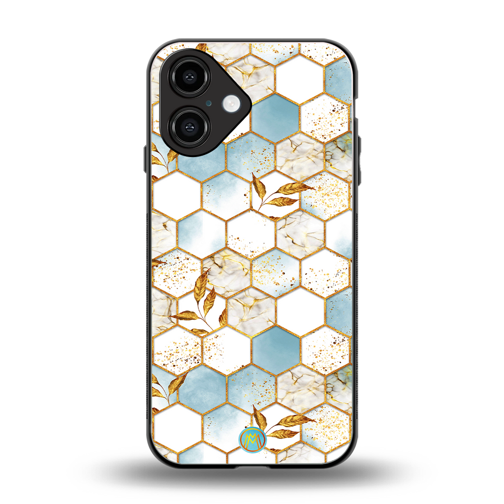 white marble tiles back phone cover | glass case for iphone 16
