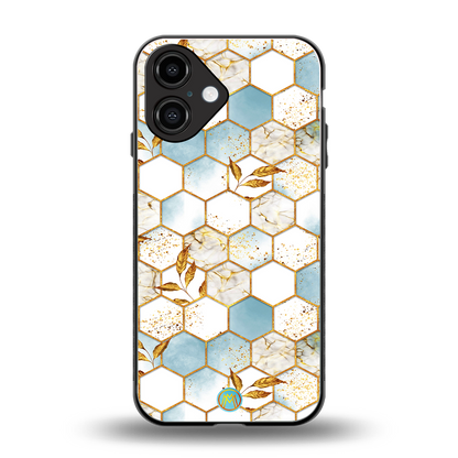 white marble tiles back phone cover | glass case for iphone 16