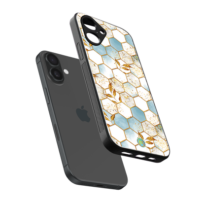 white marble tiles back phone cover | glass case for iphone 16
