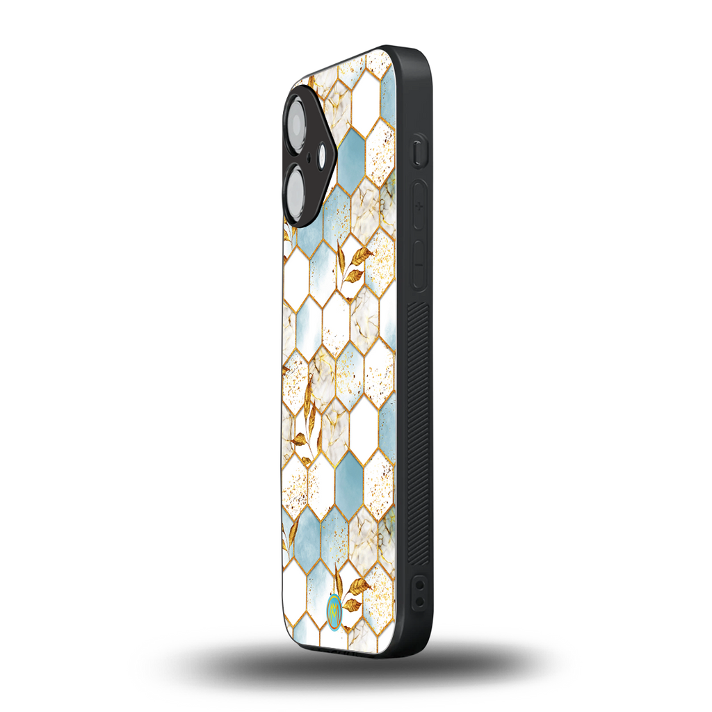 white marble tiles back phone cover | glass case for iphone 16