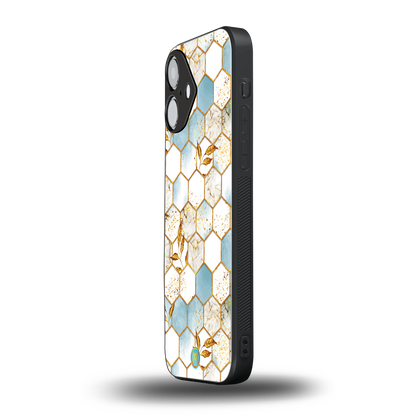 white marble tiles back phone cover | glass case for iphone 16